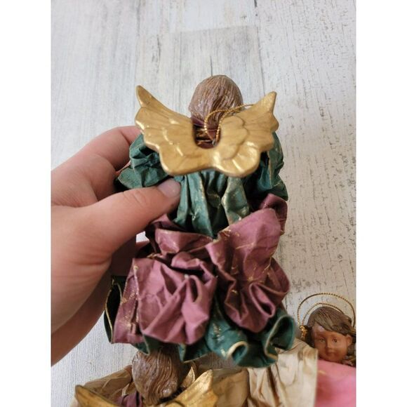 Rustic cherub Angel instrument band set horn violin Xmas ornament - Picture 14 of 15